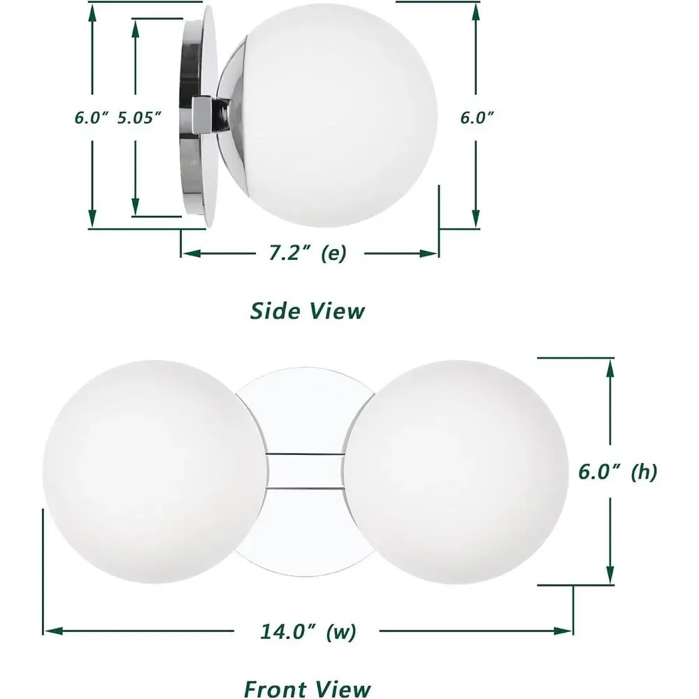 Modern 2-Light Chrome Bathroom Vanity Light with Globe Glass Shades